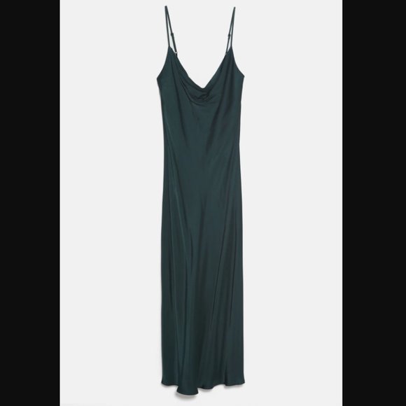 ZARA NWOT Flowing Camisole Dress - Emerald Green - Picture 7 of 10